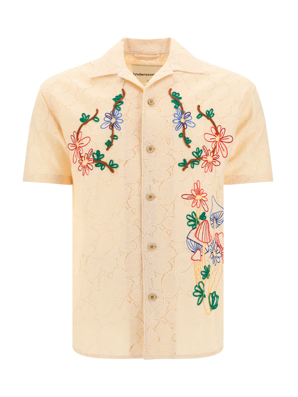 Andersson Bell Mushroom Embroidery Cotton Blend Shirt In Neutrals