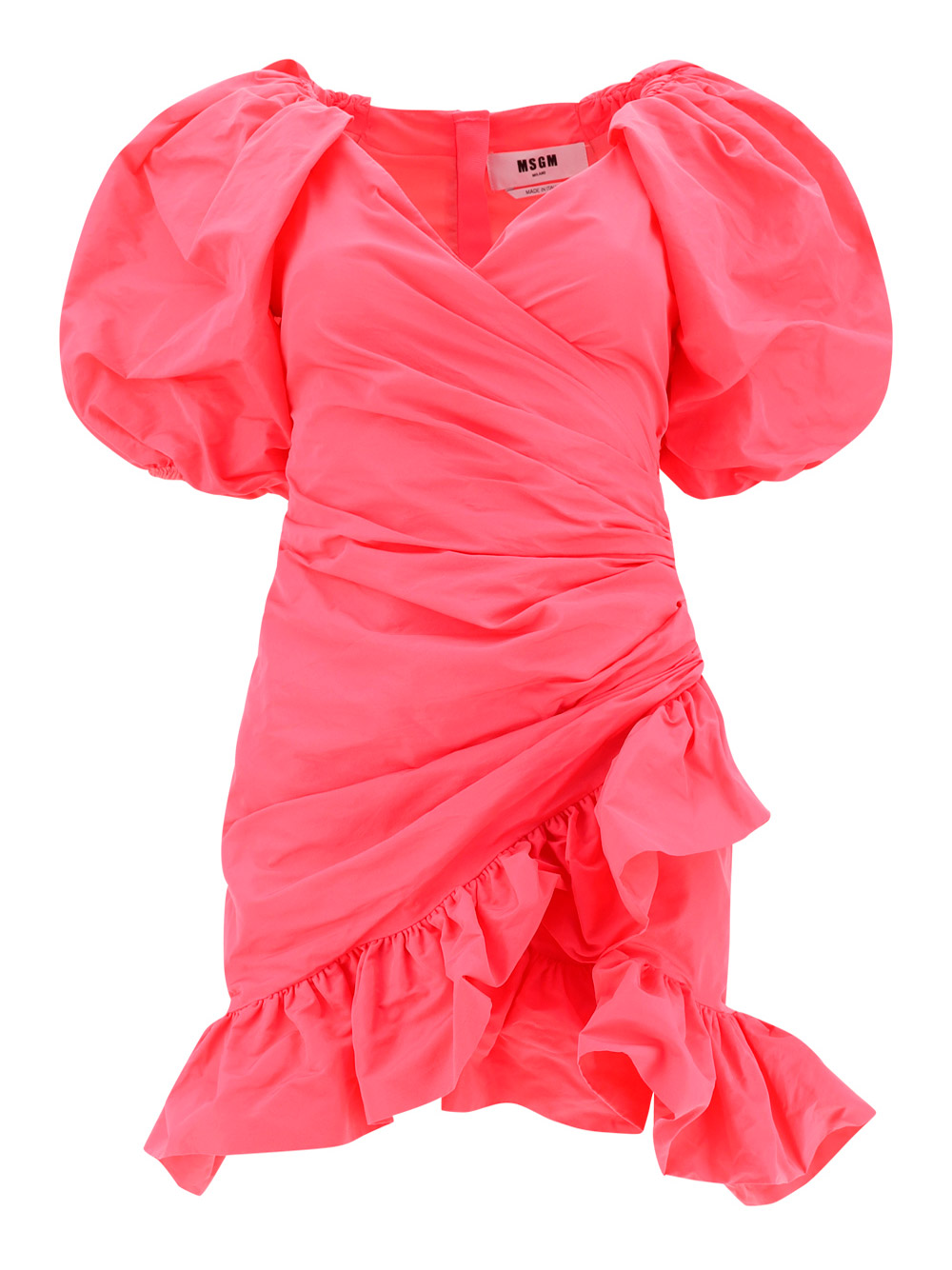 Msgm Silver Sequined Polyester Short Sleeves Shift Mini Dress In Hot Pink