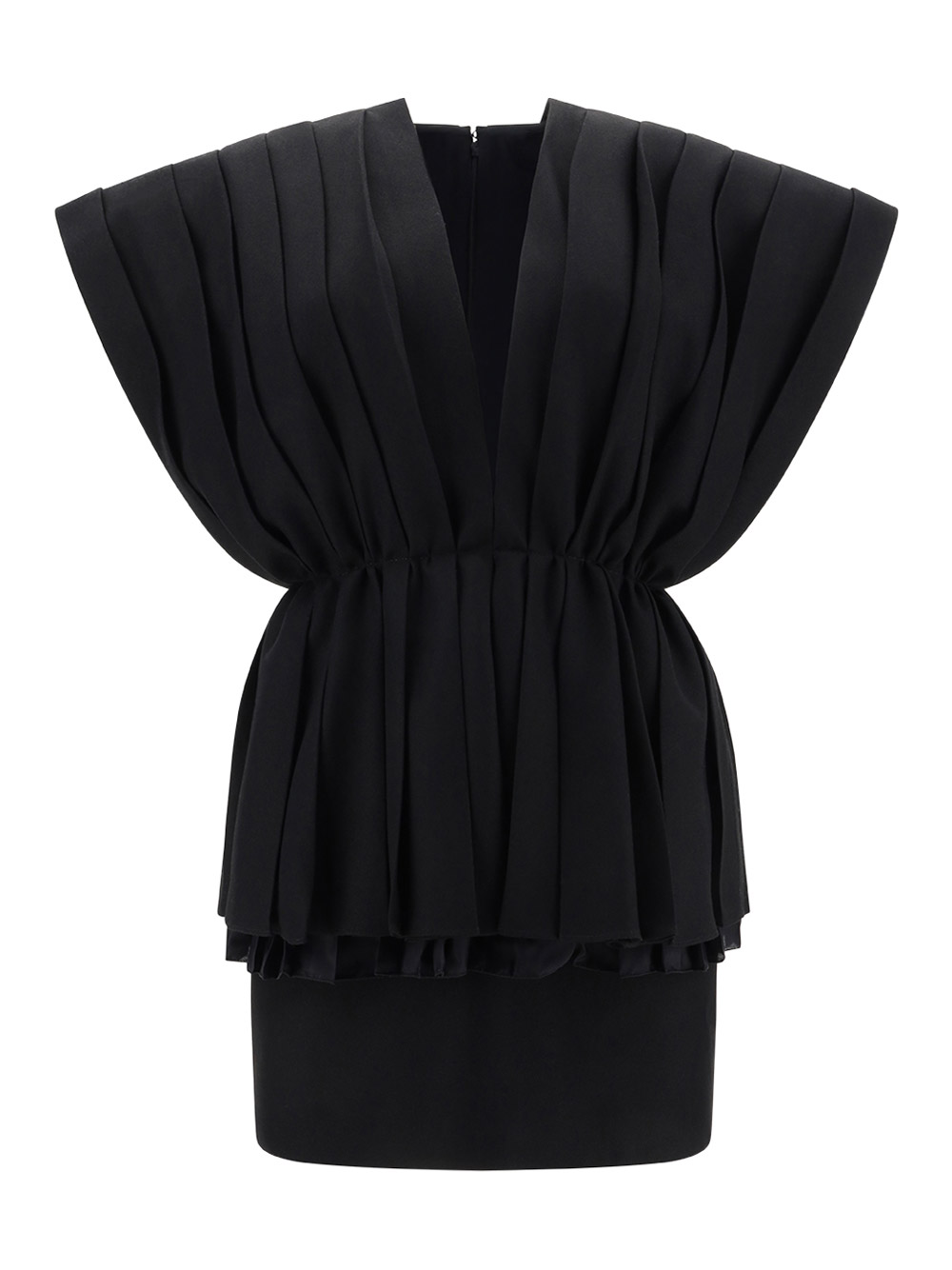 Gucci Pleated Wool Mini Dress In Black