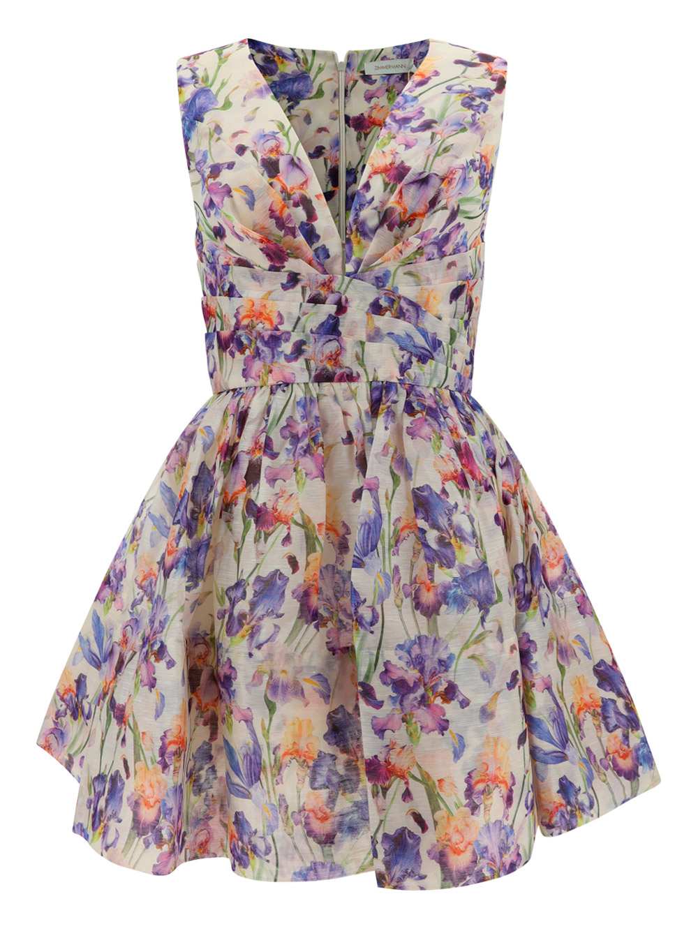 Zimmermann Tama V-neck Pleated Mini Dress In Multi-colour | ModeSens