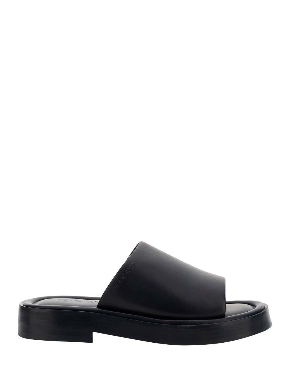 Ferragamo Leather Sandals With Embossed Logo On The Side In Black