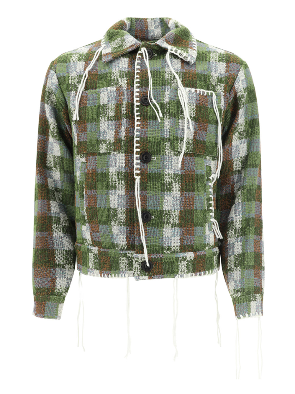 Andersson Bell Checked Fringe-detail Shirt Jacket In Green