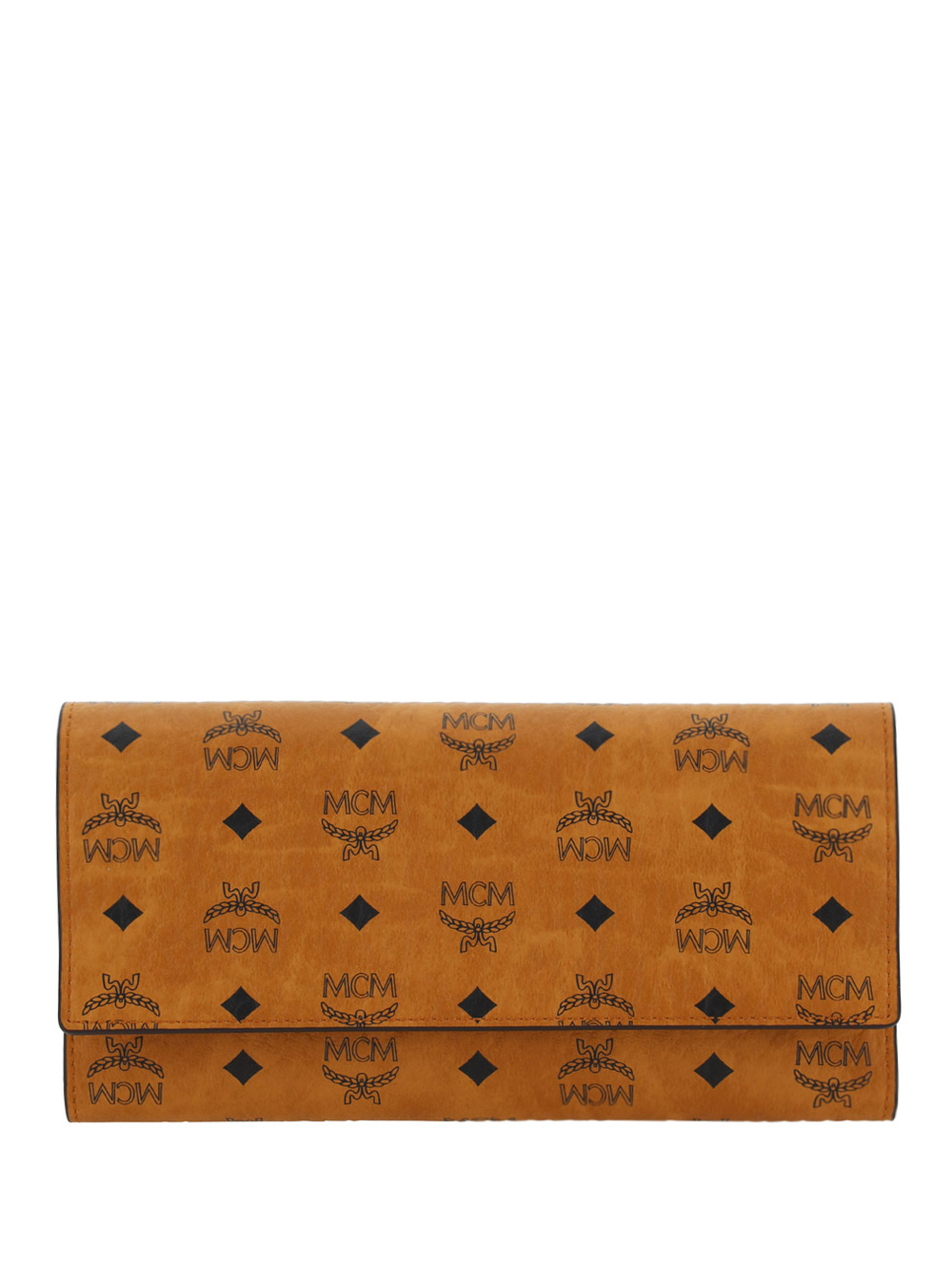 Mcm Monogram Print Trifold Wallet In Cognac