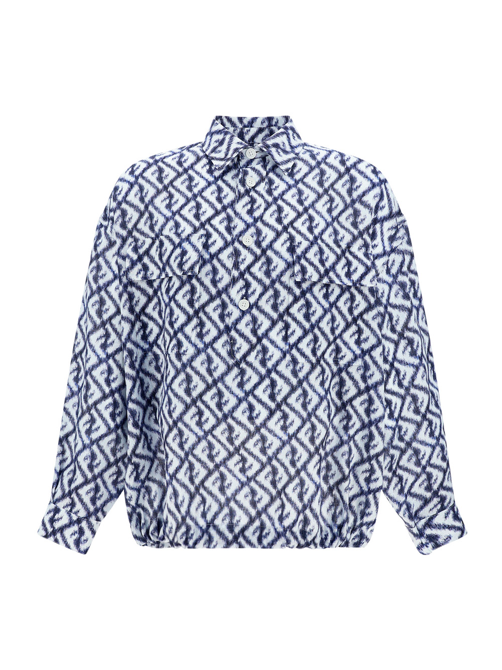 Fendi Shirt Linen Ff Chine In Blue