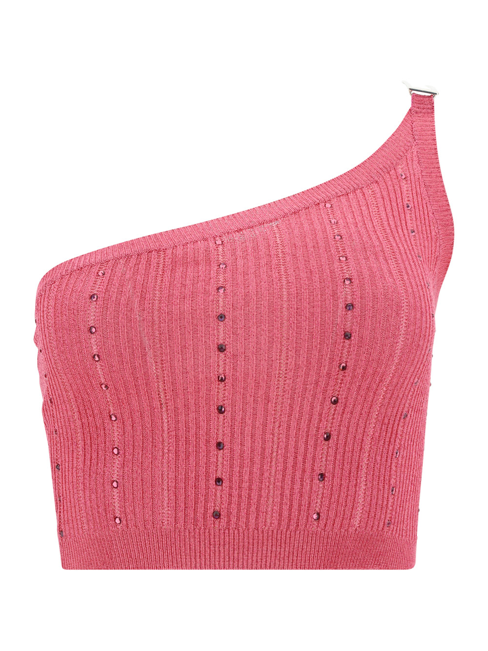 Alessandra Rich Embellished One-shoulder Top In Fuchsia