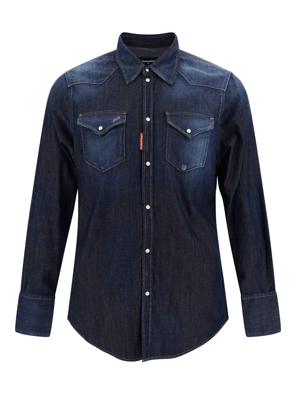 Dsquared2 Blue Shirt With Pointed Collar And Elbow Patches In Denim Man In 470