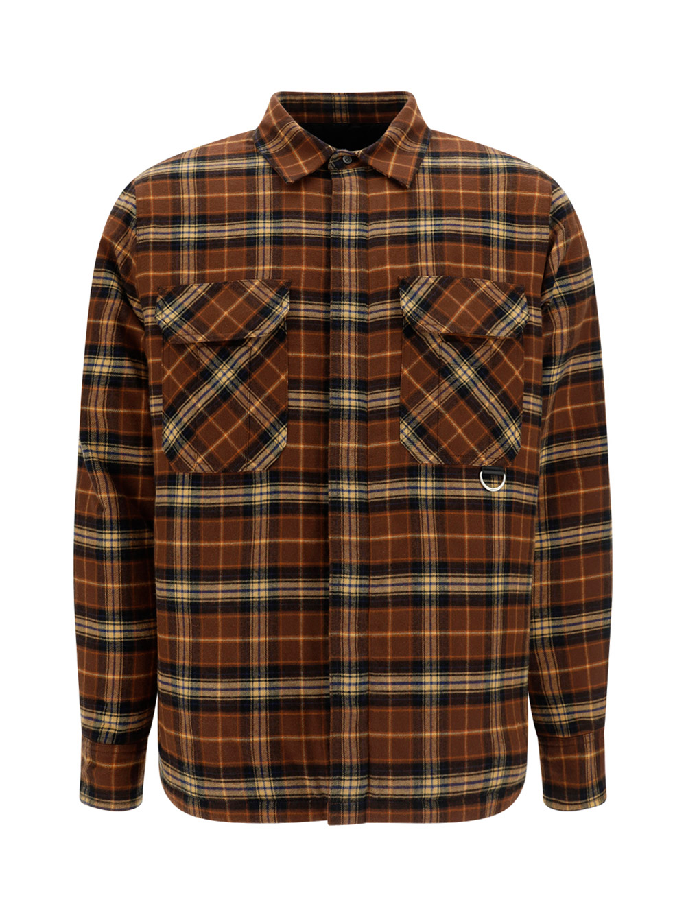 Loewe Logo Debossed Patch Chequered Front Zip Cotton Padded Shirt In Brown