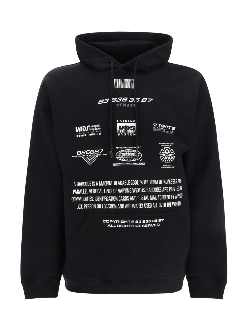 VTMNTS MOVIE BARCODE HOODIE,VL16HD360B1605_BLACK