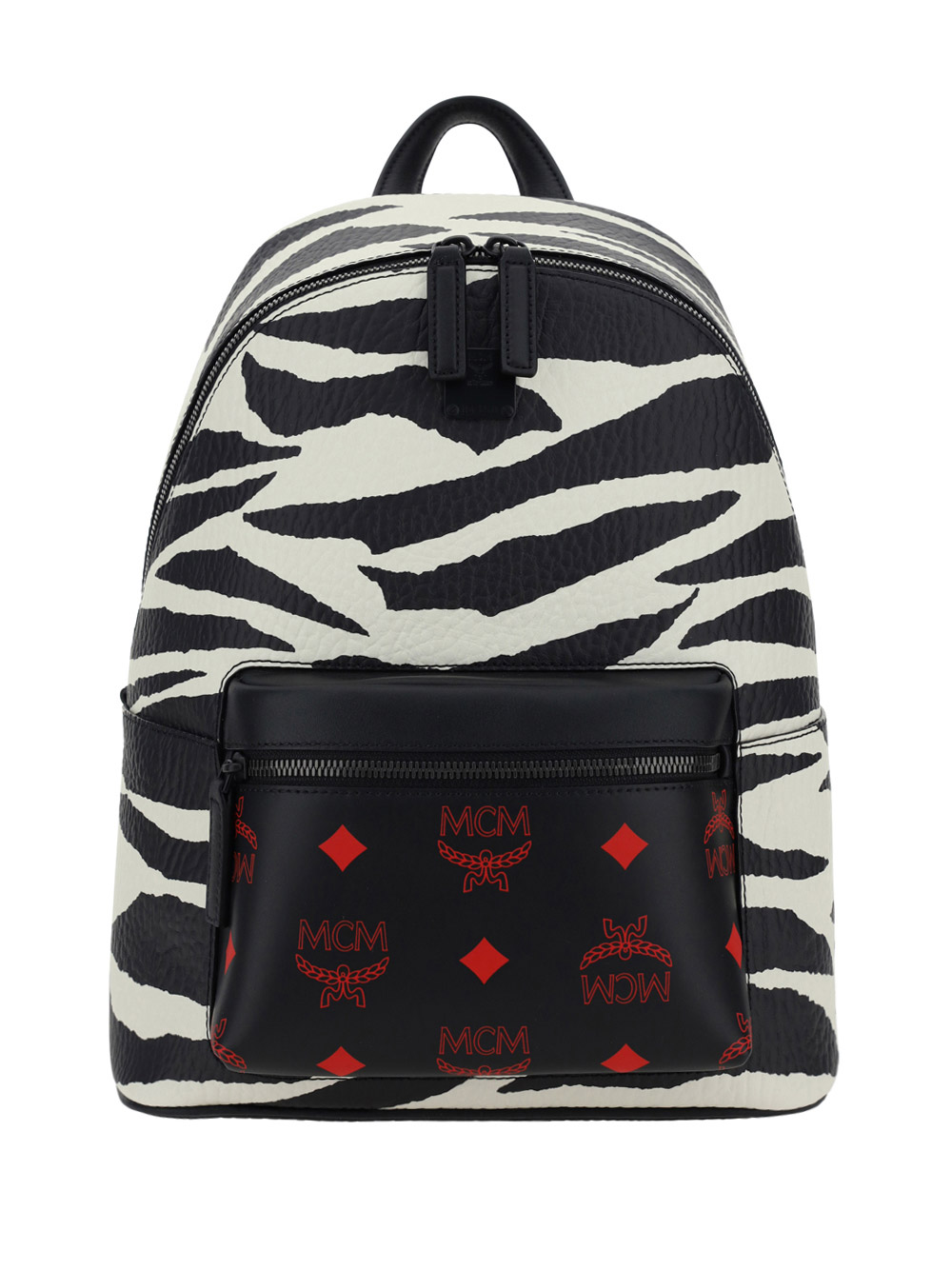 Mcm Stark Bebe Boo Backpack In Cubic Jacquard Nylon In Semolina