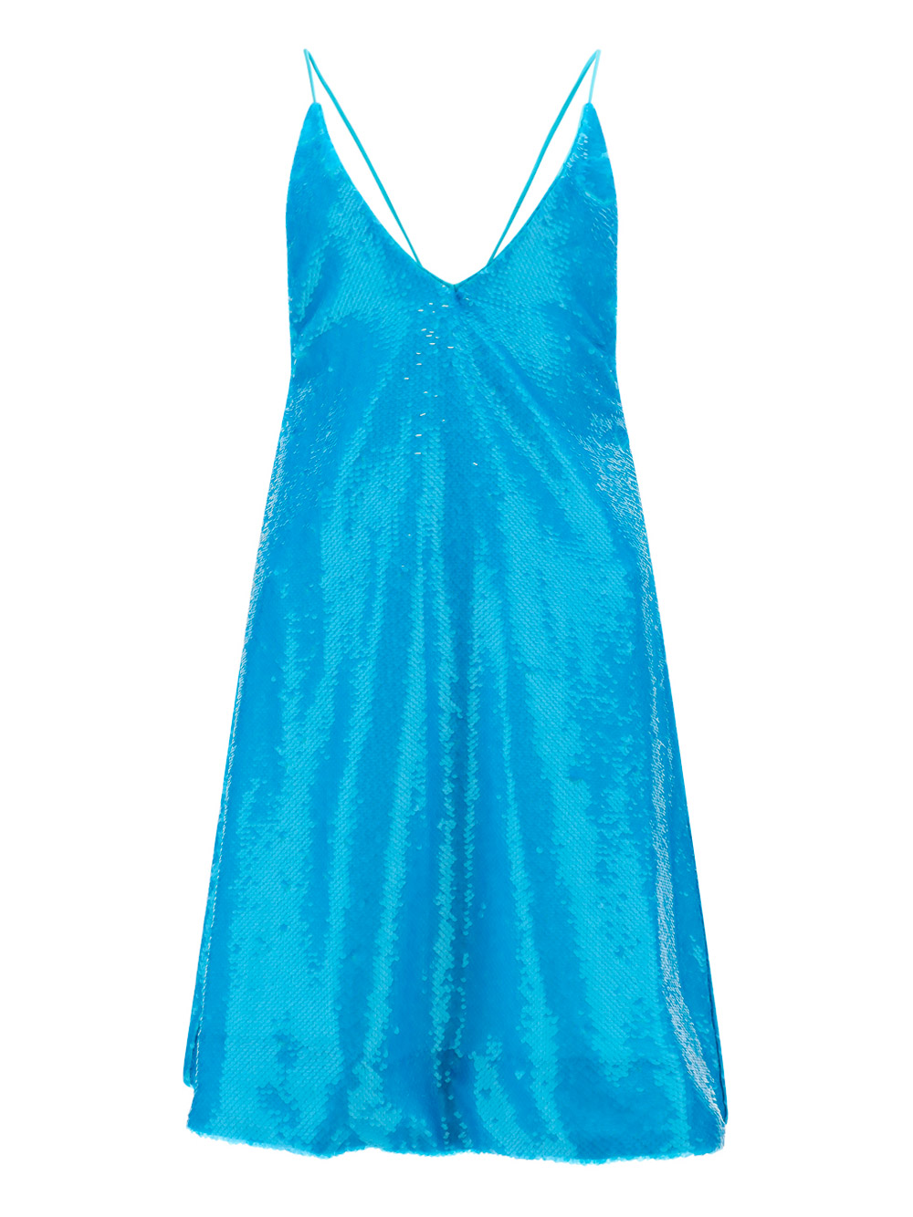 Ganni Sequined Recycled Satin Mini Dress In Blue Curacao