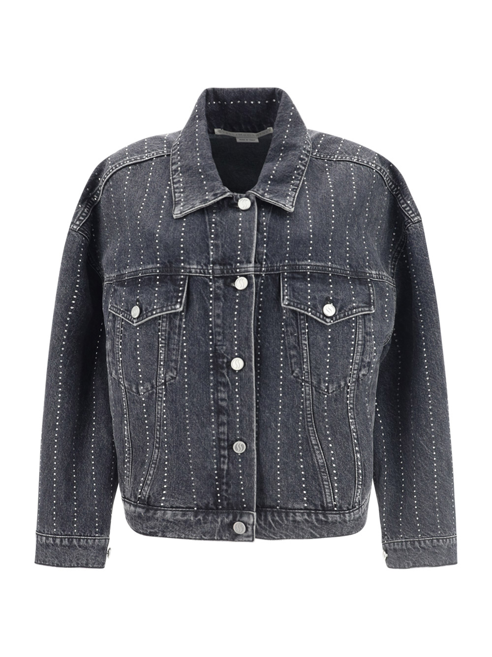 Stella Mccartney Crystal Pinstripe Oversized Denim Jacket In Washed Black