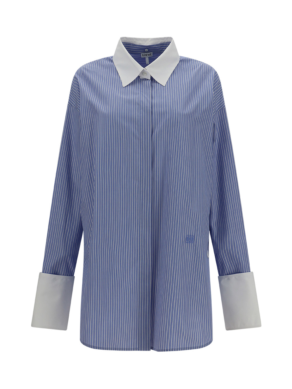 Loewe Striped Cotton Poplin Shirt In Blue