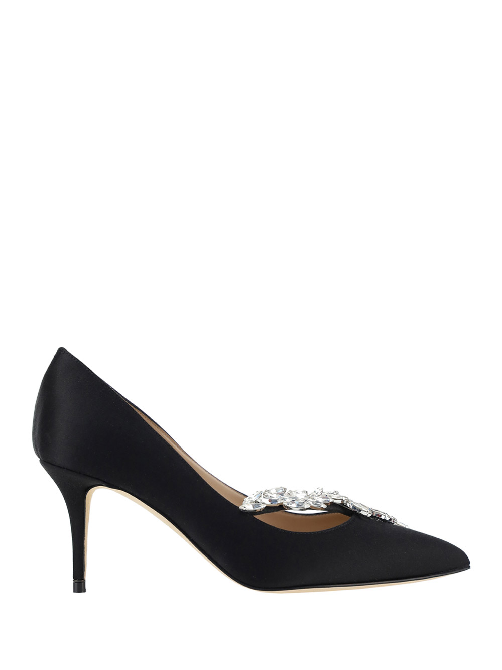 Manolo Blahnik Nadira 90 Satin Pumps With Crystal Leaf Embellishment In Black