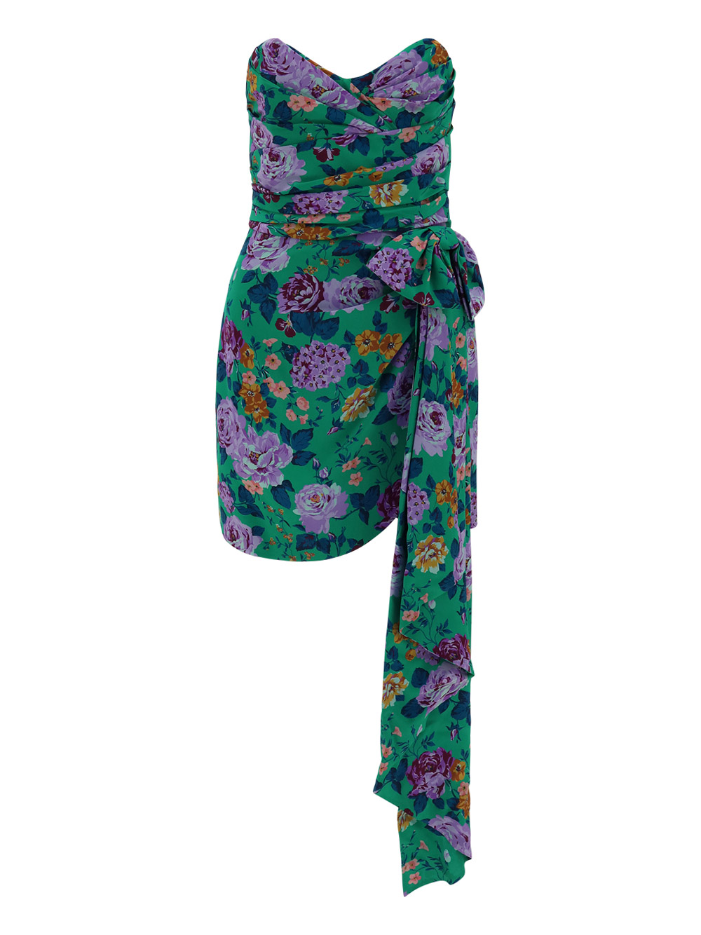 Alessandra Rich Strapless Bow-detailed Floral-print Silk Mini Dress In Green