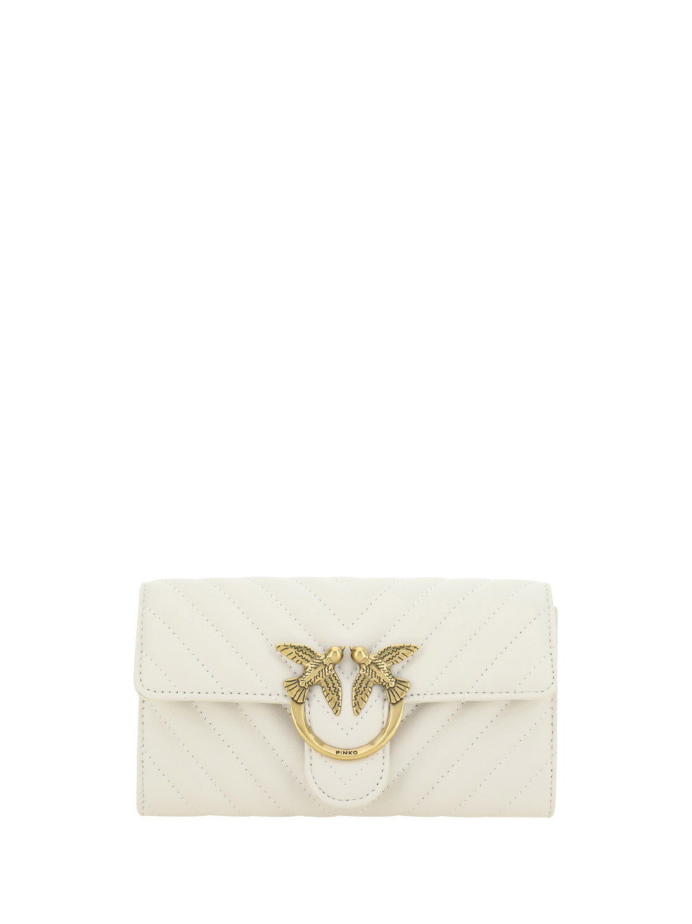 Shop Pinko Love One Shoulder Wallet In Bianco Seta