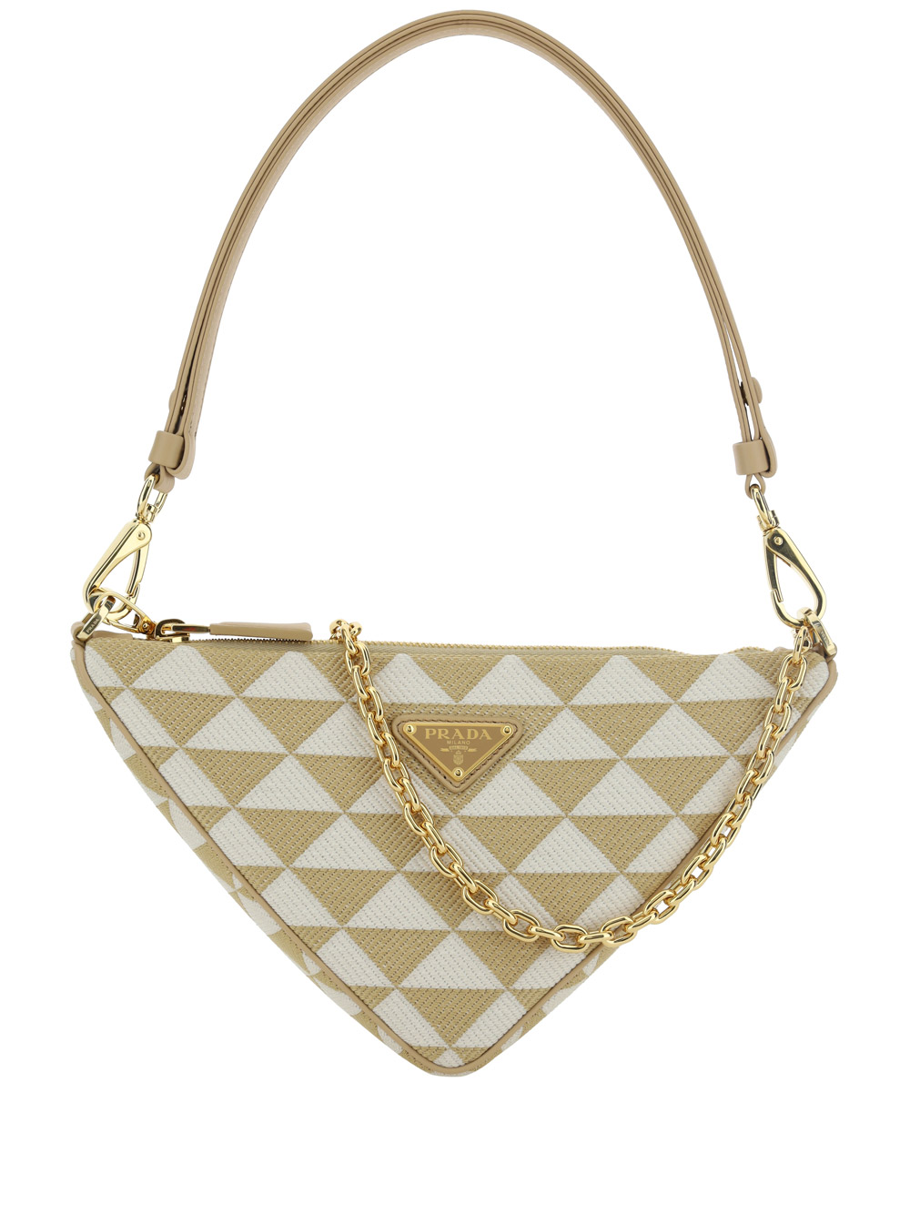 Prada Logo Plaque Flap Shoulder Bag In Talco