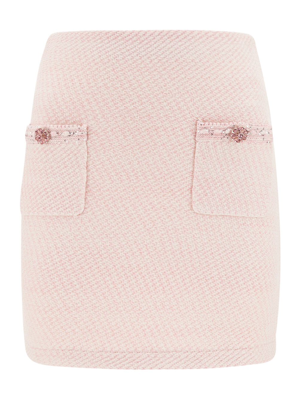 Self-portrait Sequin Crystal Embellished Short Sleeve Knit Mini Skirt In Pink