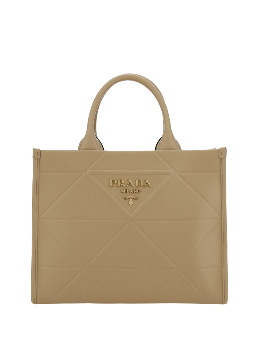 Prada Leather Mini Bag with Shoulder Strap and Logo Sabbia