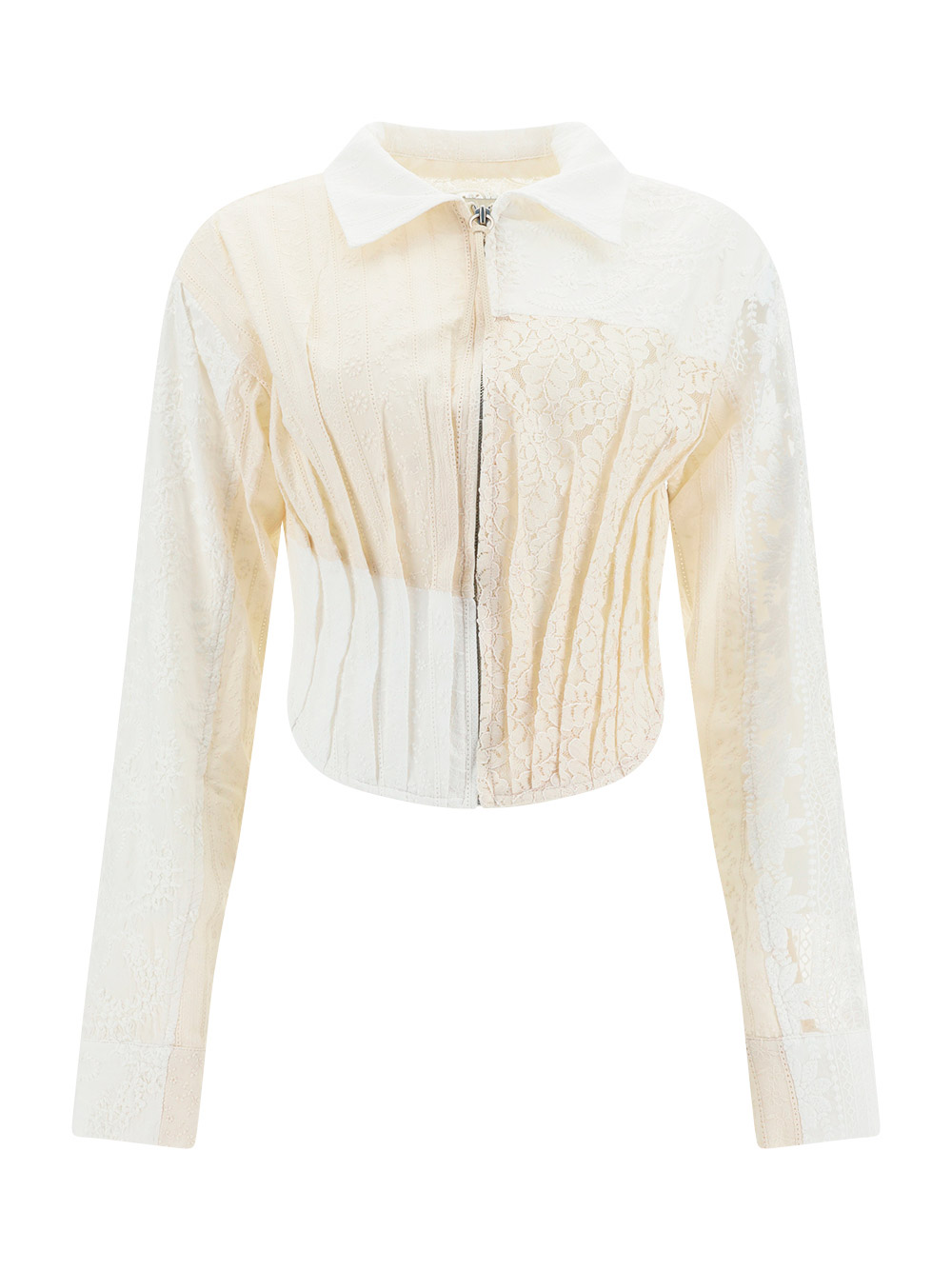 Andersson Bell Corseted Lace Zip-up Shirt In Off White