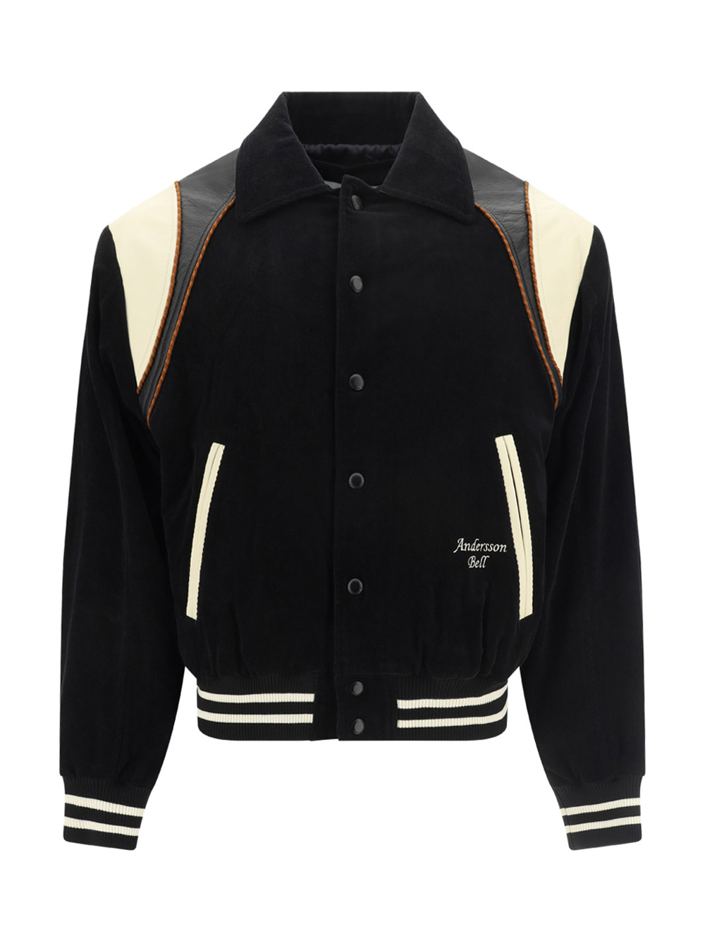 Andersson Bell Varsity Jacket In Corduroy And Leather In Black
