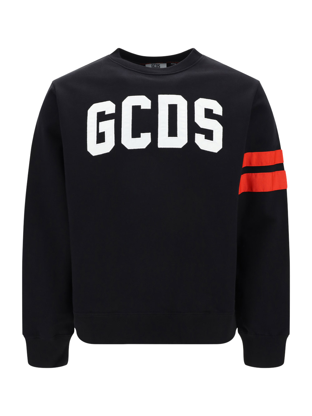 Gcds Crew Neck Sweater With Bold Logo And Striped Accents In Black
