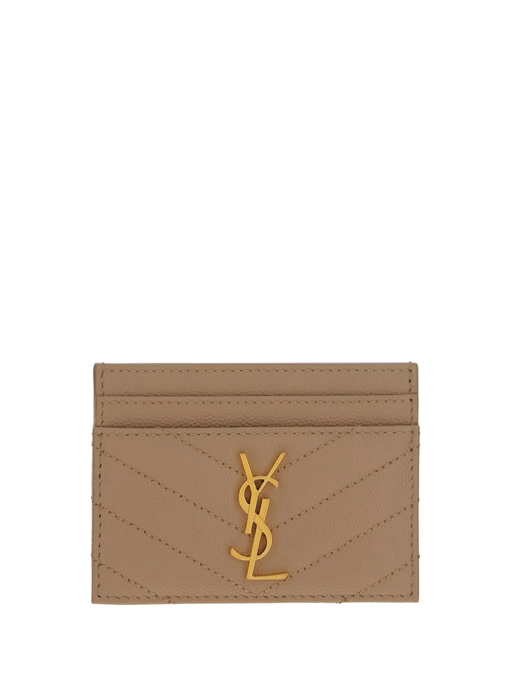 Saint Laurent Monogram Card Holder In Dark Beige