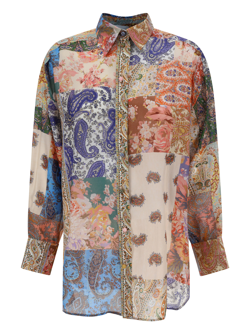 Zimmermann Patchwork Effect Silk Davi Blouse With Jewels Buttons In Patch Paisley