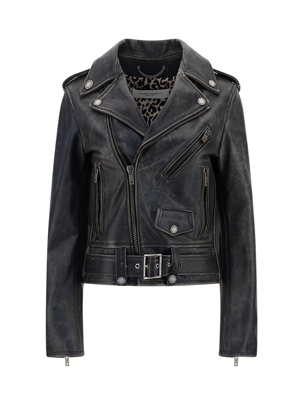 Golden Goose Leather Jacket In Black Leather