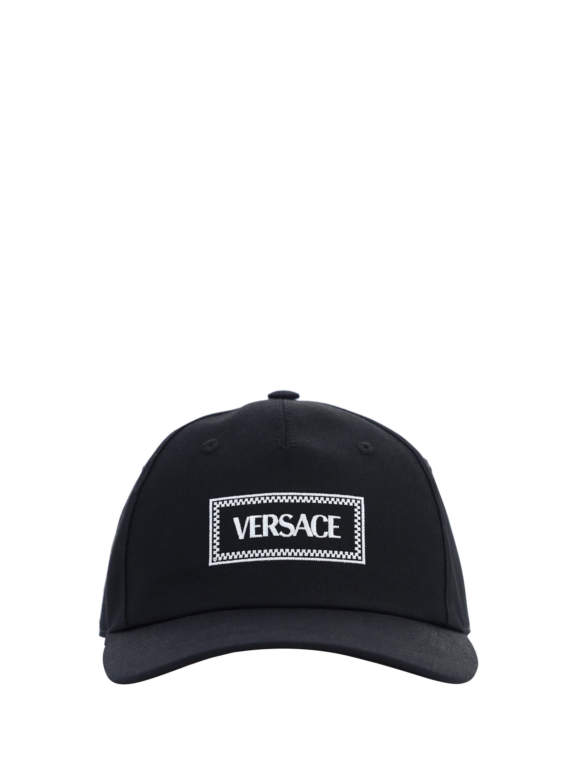 Versace Embroidered-logo Baseball Cap In Nero+bianco