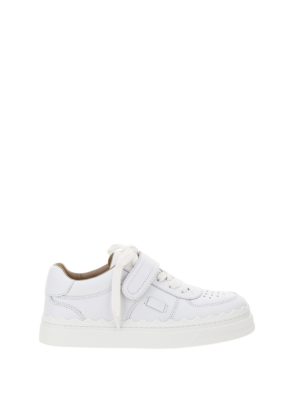 Chloé Lauren Scalloped Leather Sneaker In White