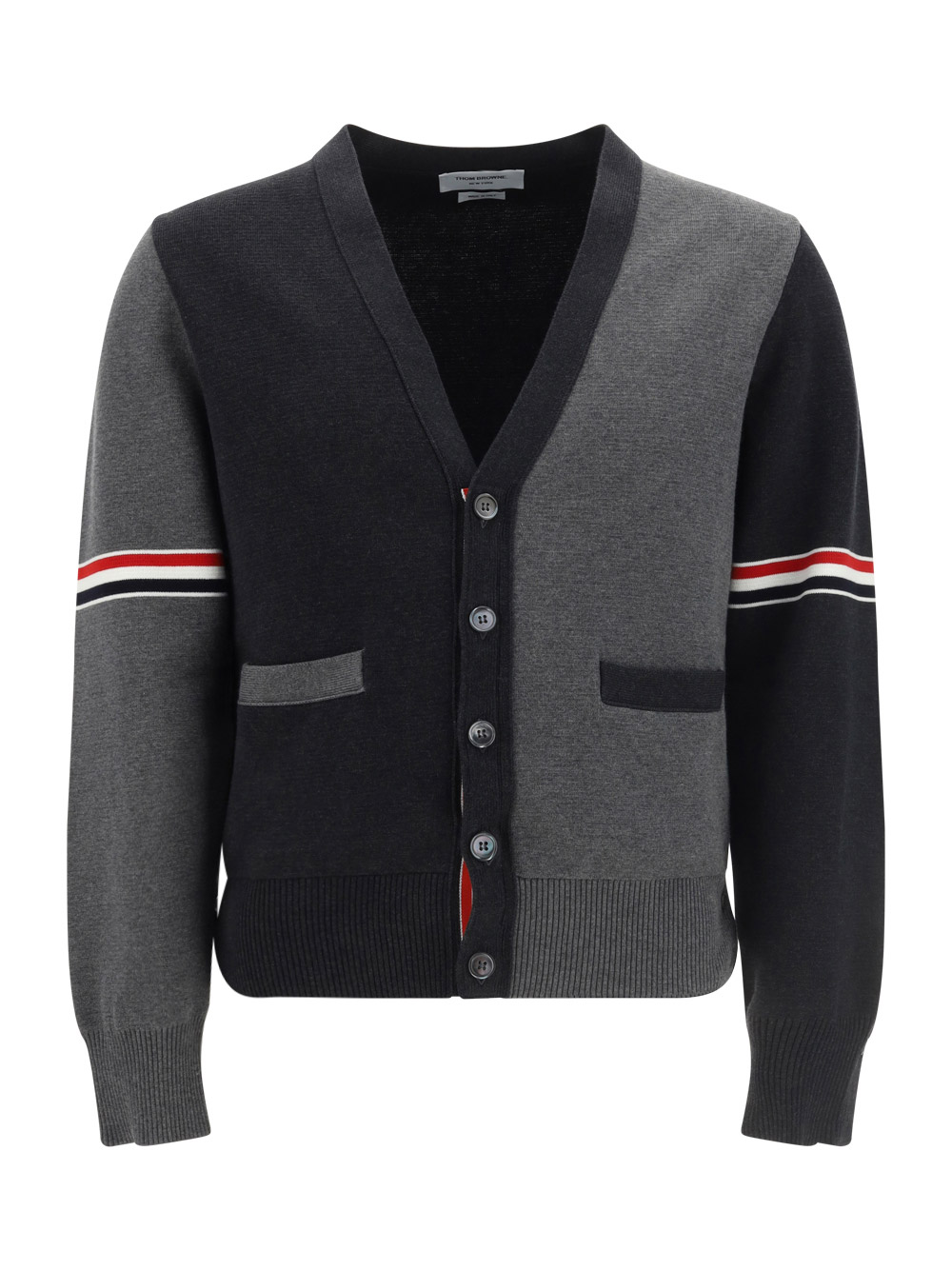 Thom Browne Striped Two-tone Cotton Cardigan In Tonal Grey