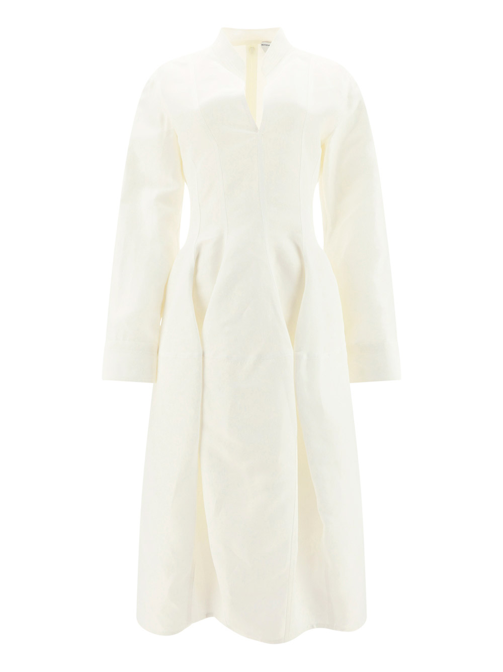 Bottega Veneta Fluid Pleated Linen Midi Dress In White