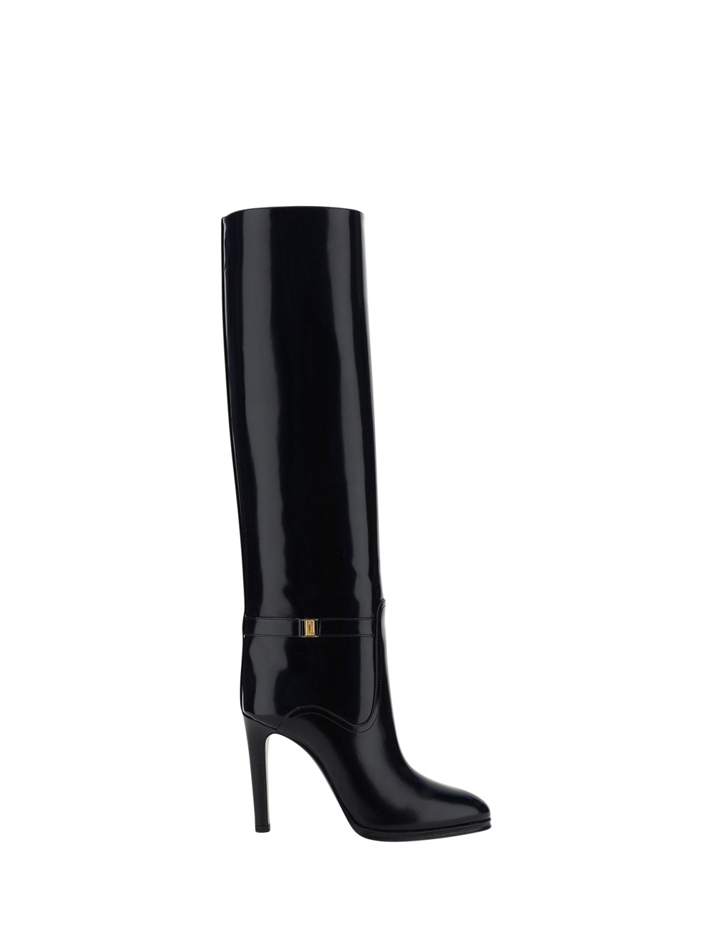 Saint Laurent Diane Buckled Glossed-leather Knee Boots In Nero