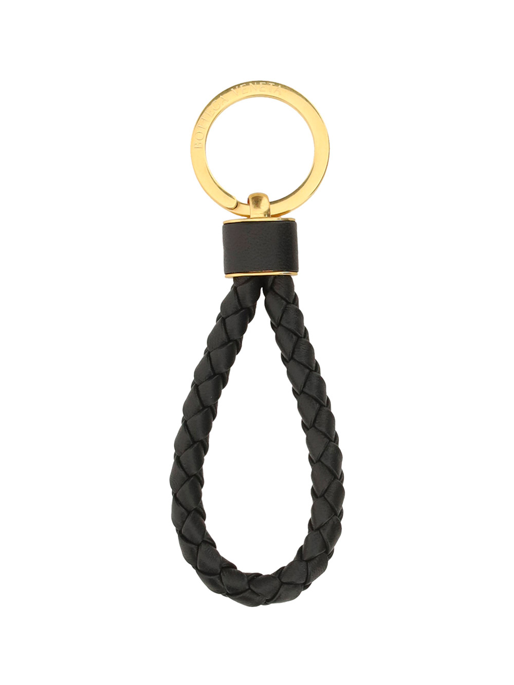 Bottega Veneta Key Ring In Black/gold
