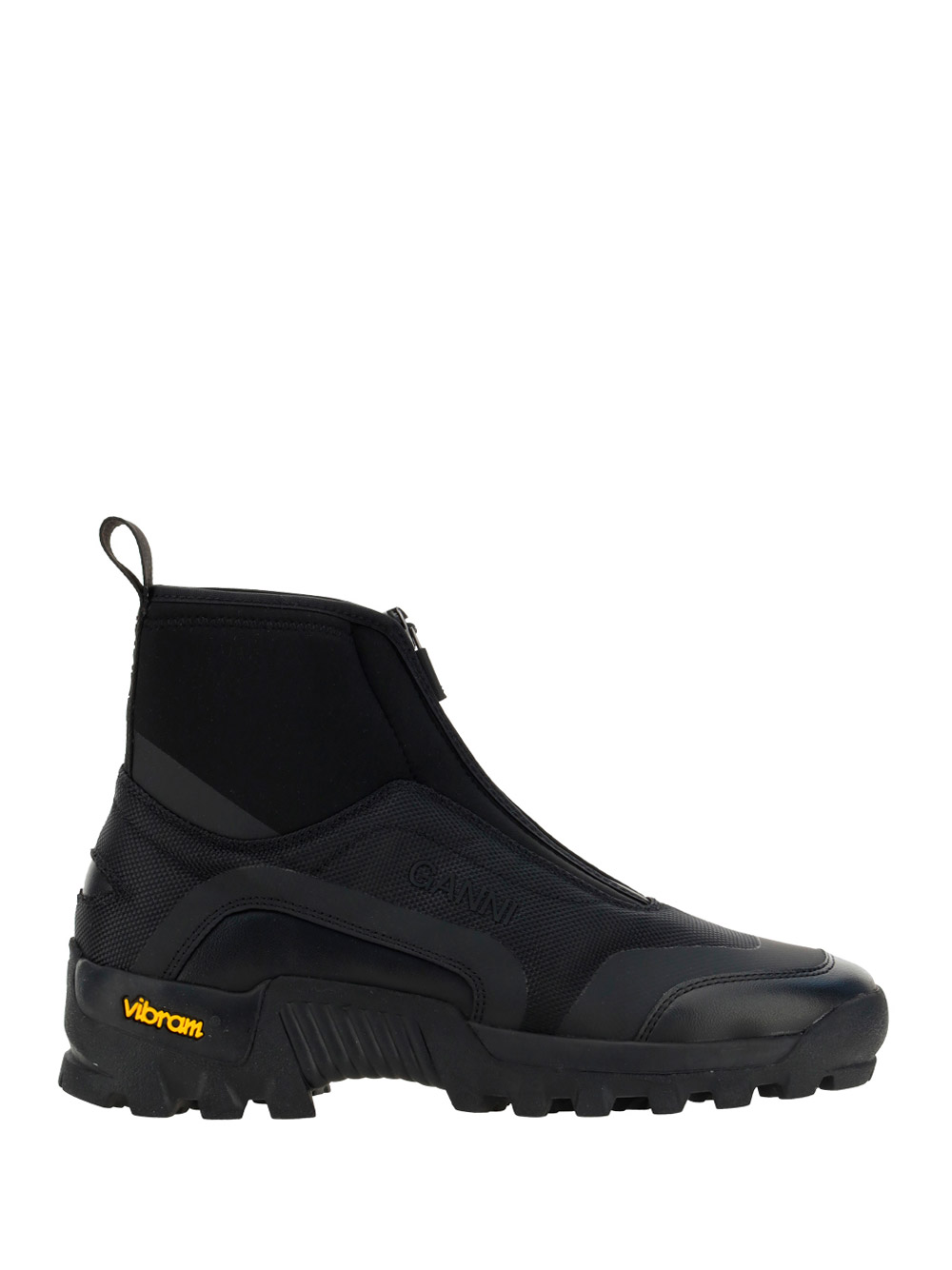 Ganni Layered Effect Technical Ankle Boots In Black