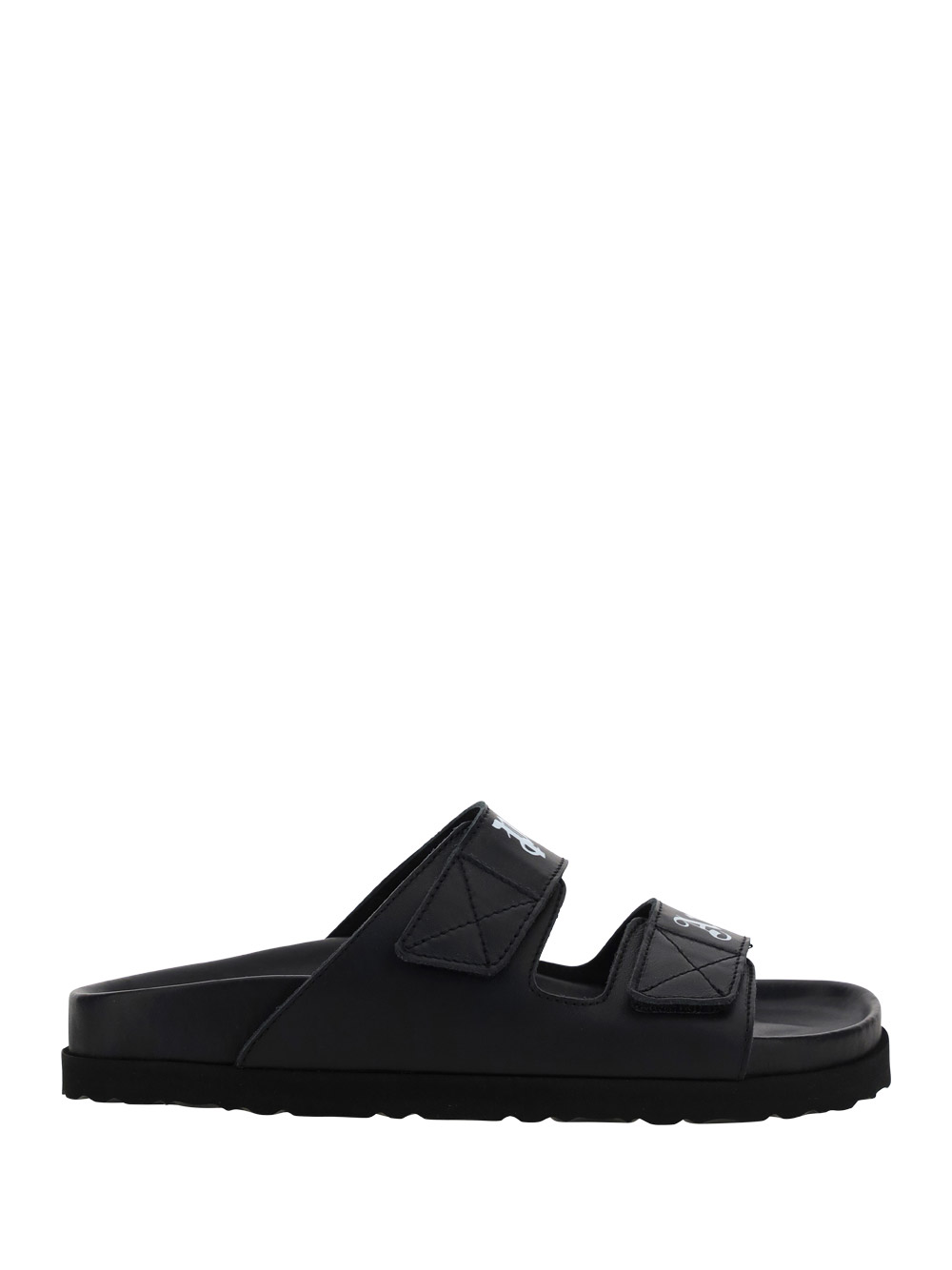 Palm Angels Leather Slippers In Black/white