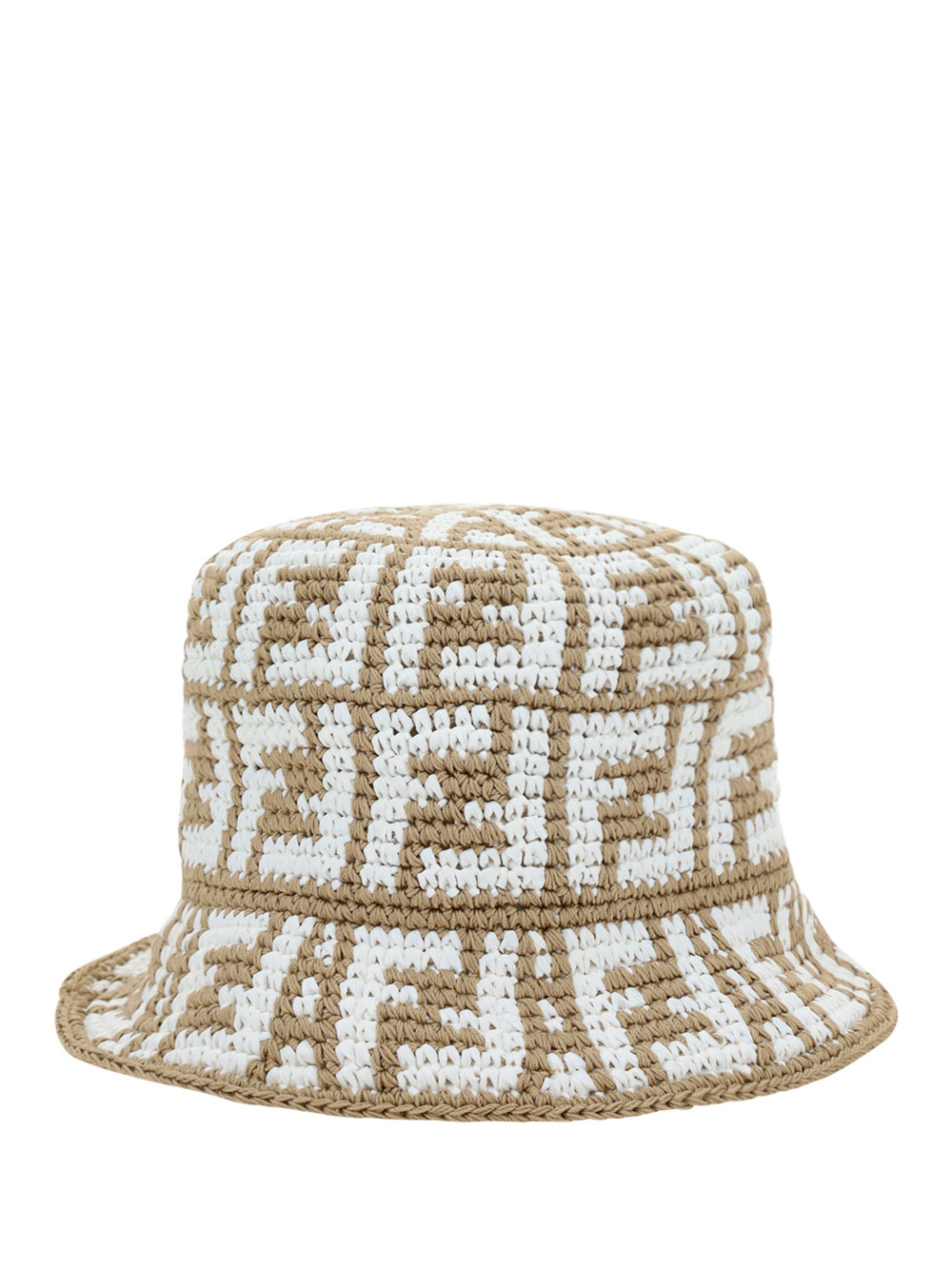 Fendi Beige & Black Raffia 'Forever Fendi' Bucket Hat Fendi