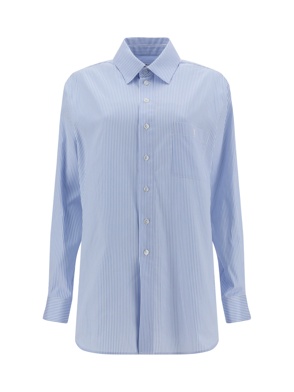 Saint Laurent Embroidered Striped Cotton-poplin Shirt In Blanc Ciel