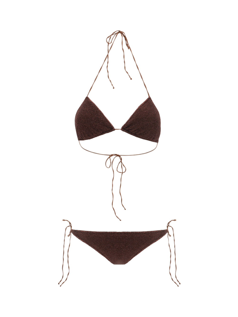 Oseree Lumiere Lame' Jersey Bikini In Chocolate