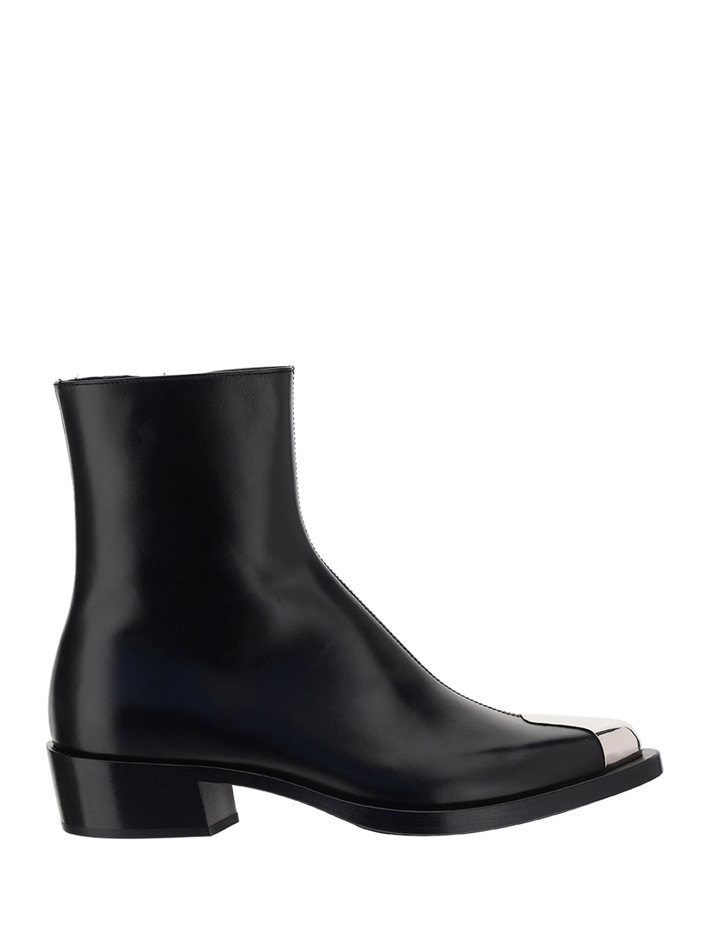 Alexander Mcqueen Punk Metal-toecap Leather Boots In Black Silver