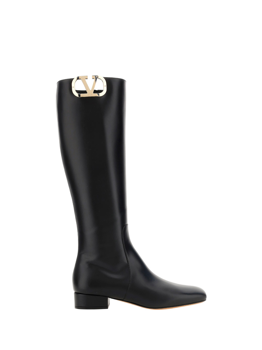 Valentino Garavani  Vlogo Leather Boots Shoes In Nero