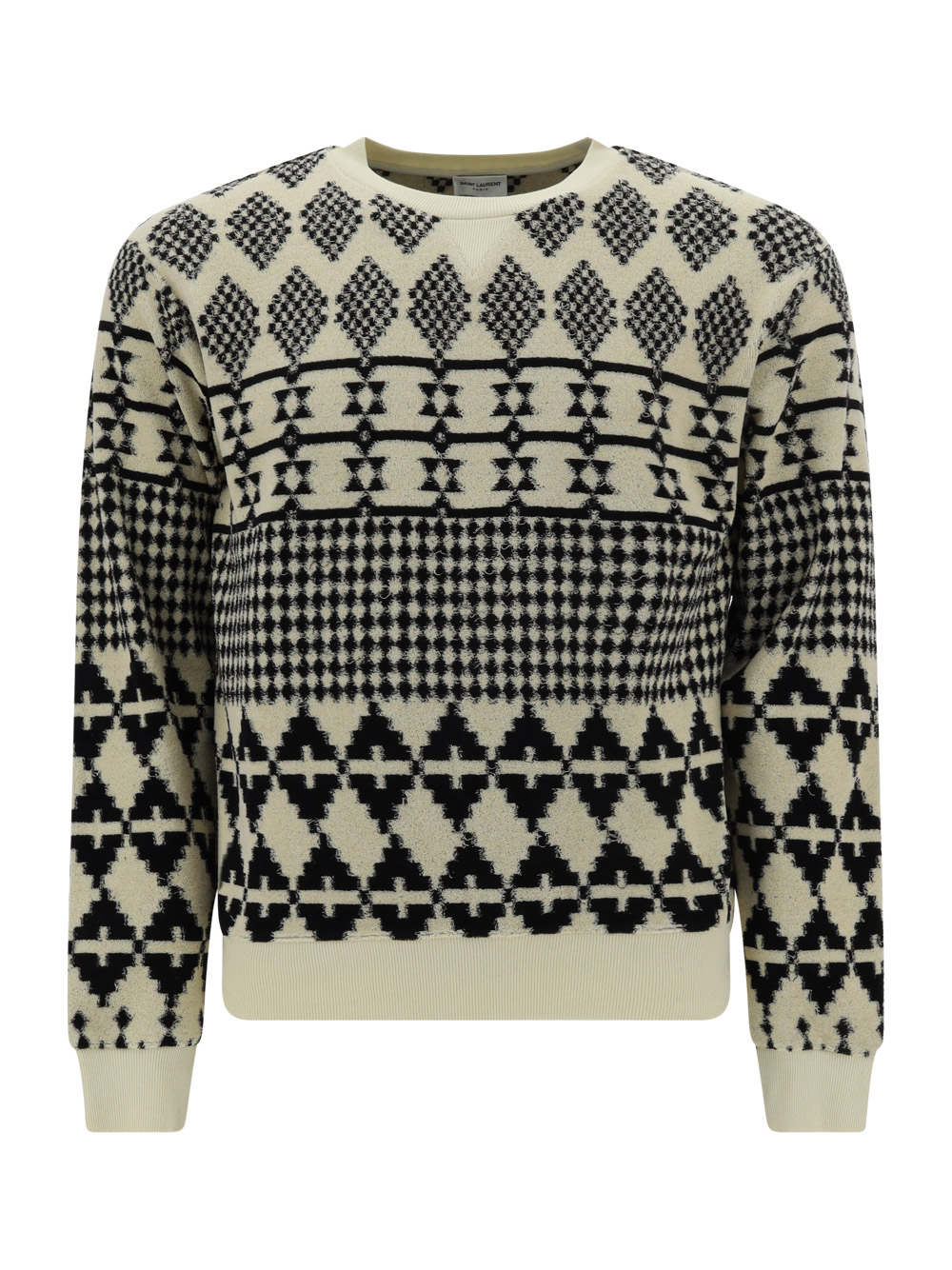 Saint Laurent Stripe-jacquard Wool Sweater In Naturel/noir