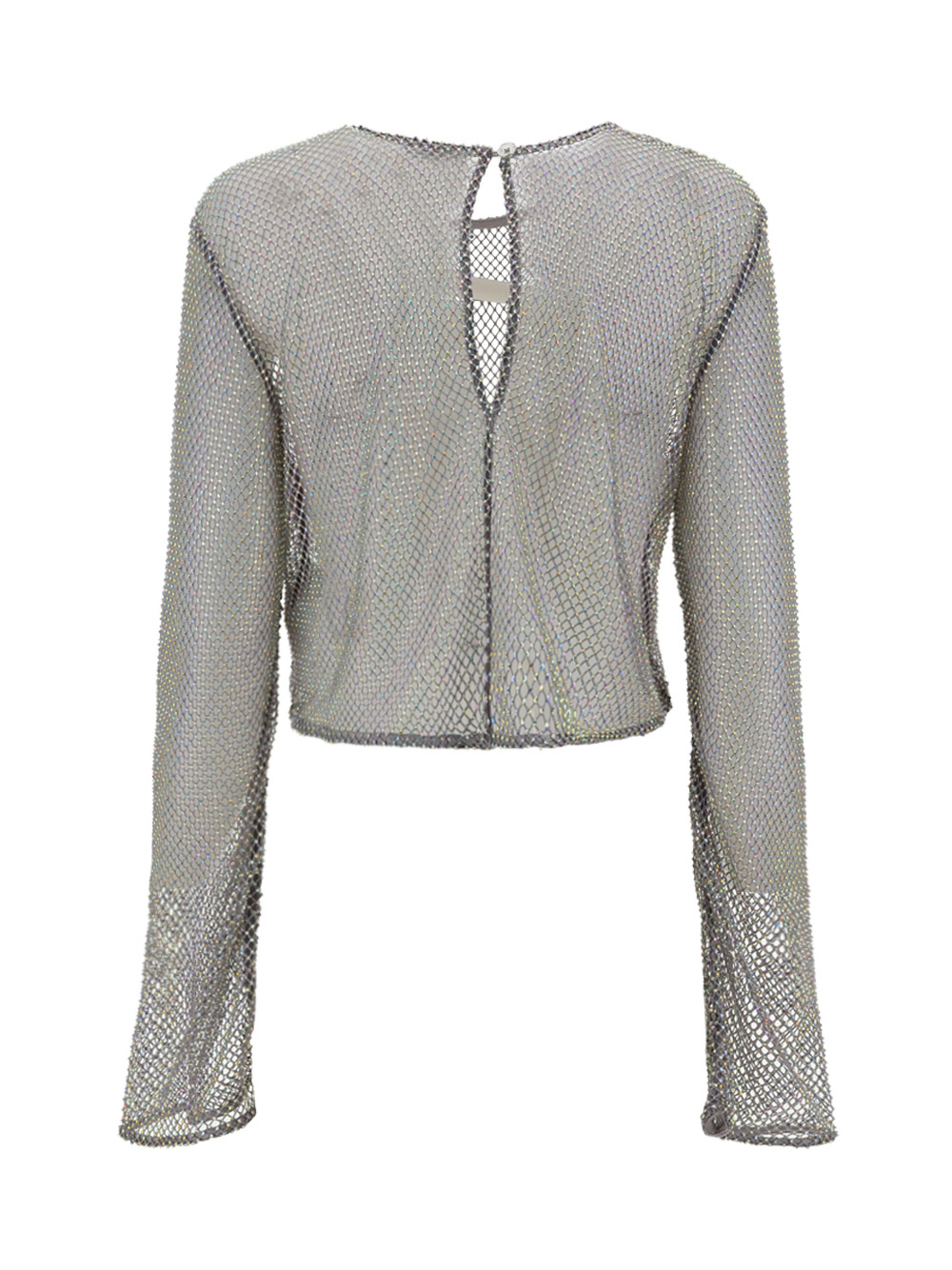 Ganni Embellished Mesh Blouse In Silver