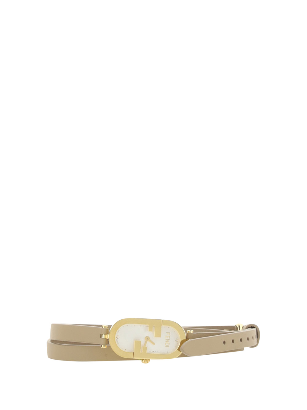 Fendi O'lock Vertical Leather Watch In Argento+beige