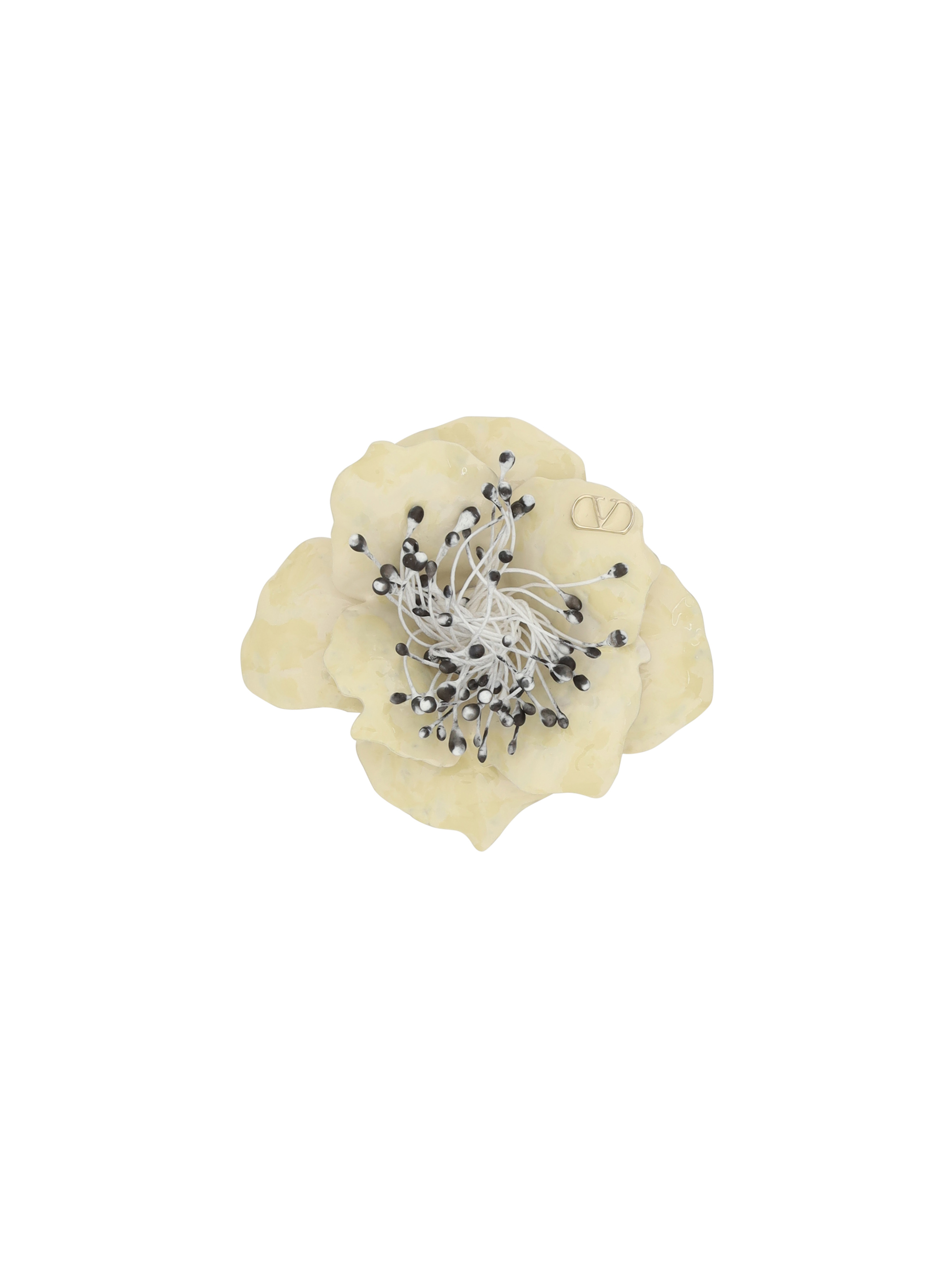 Valentino Garavani Fleur Lumineuse Brooch In Oro/avorio/multicolor Beige