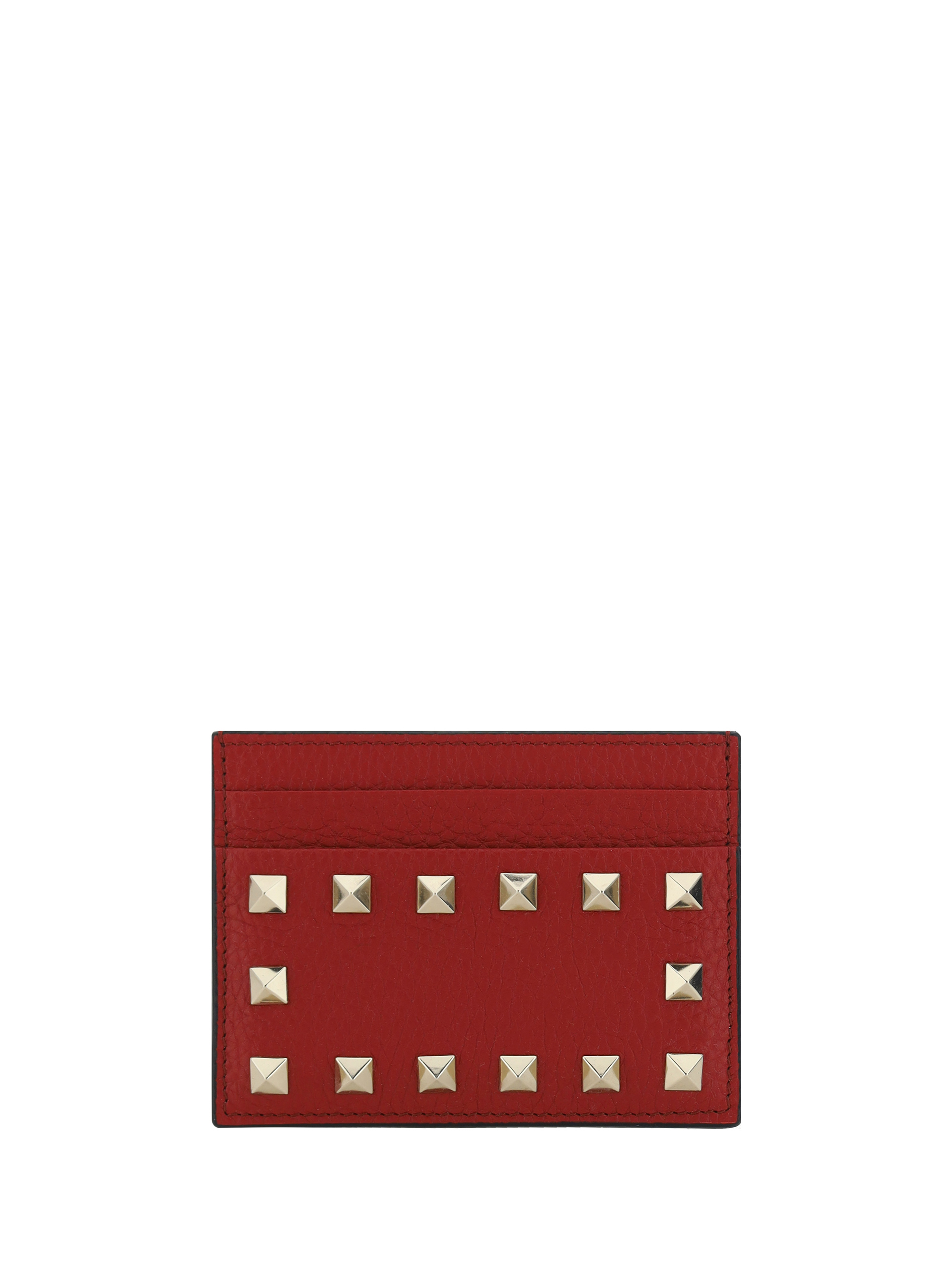 Shop Valentino Garavani Rockstud Card Holder In Rosso V