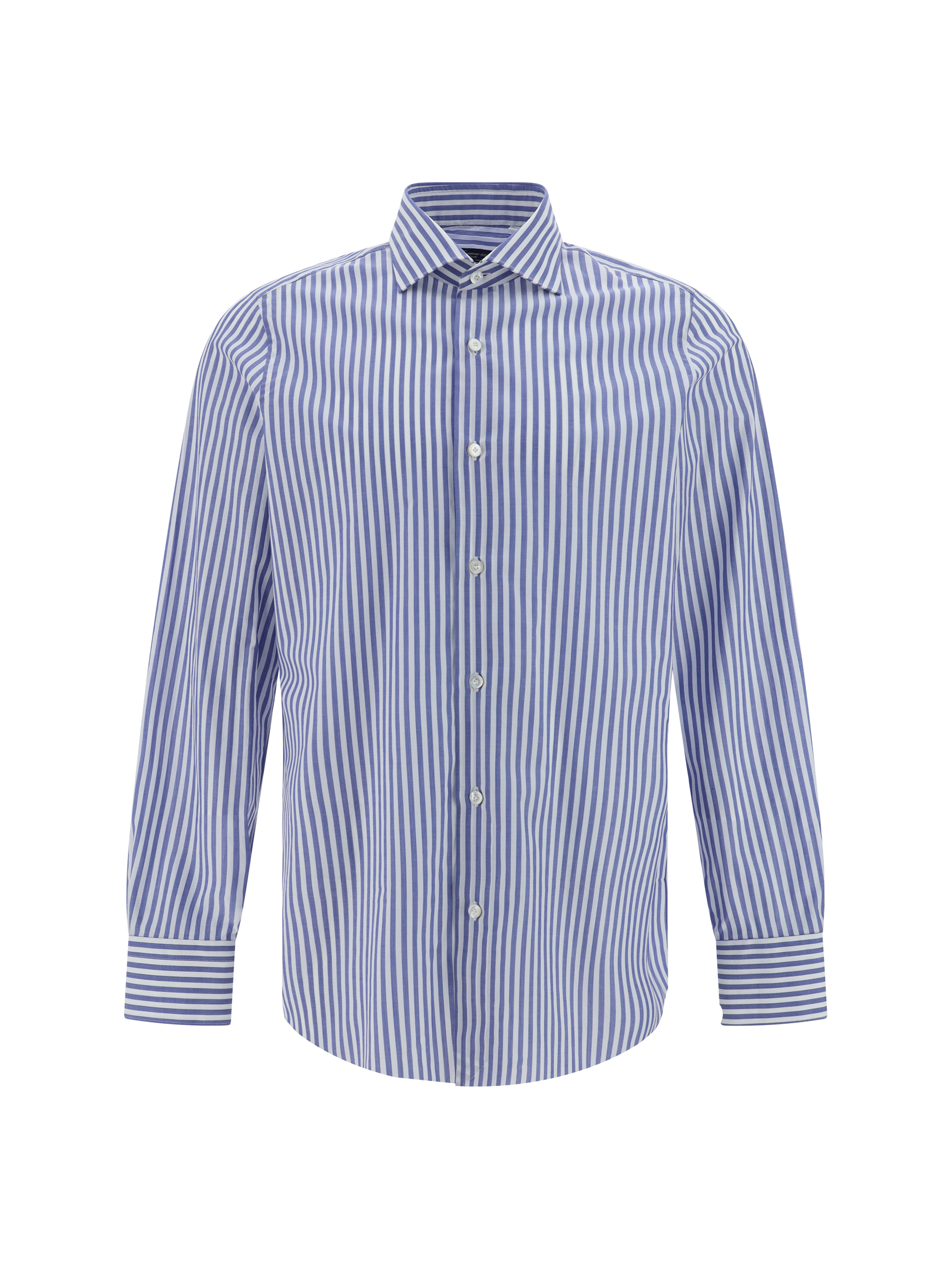 Shop Finamore Milano Shirt In Riga Larga Bianco/blue