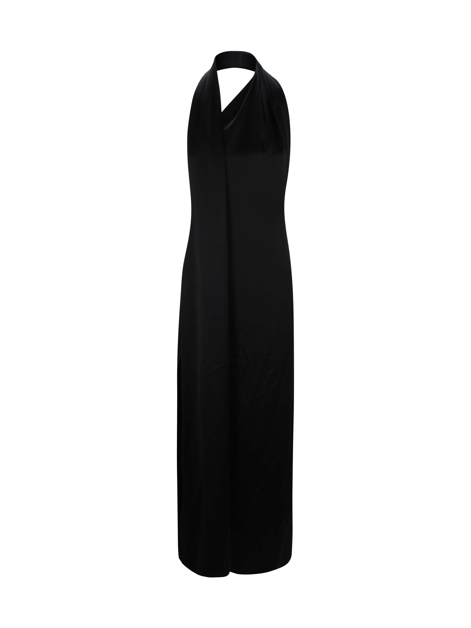 Loewe Satin Maxi Dress With Scarf In Black