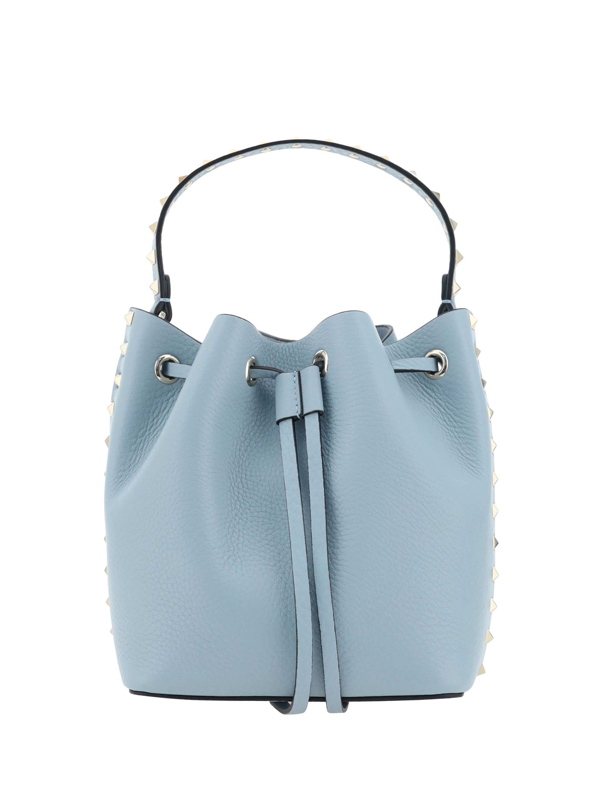 Shop Valentino Rockstud Bucket Bag In Blu Porcellana