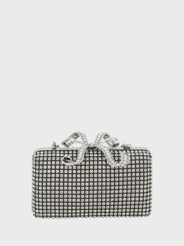 Silver Crystal Box Clutch Bag 